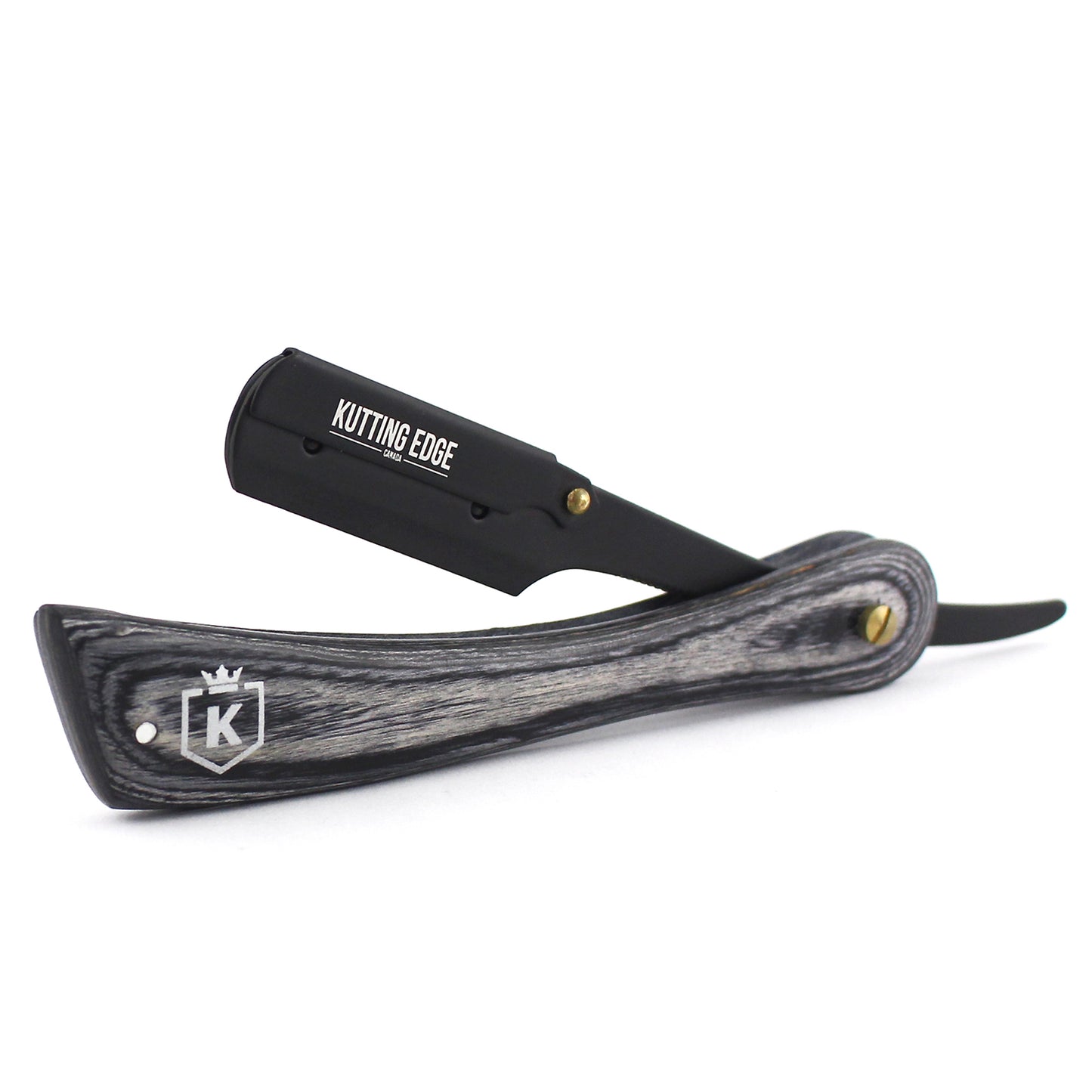 Gray wood handle straight razor