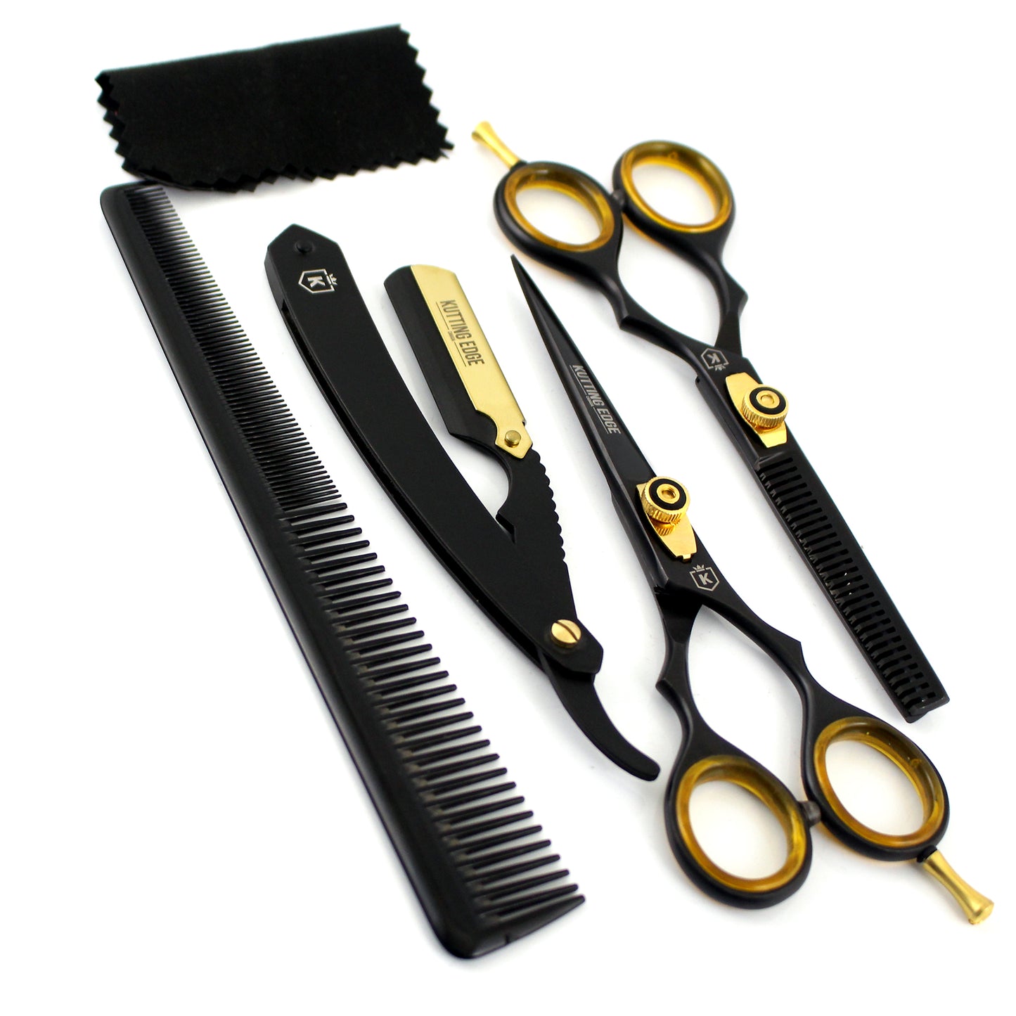 Hair Scissors thinning shears and straight razor with comb