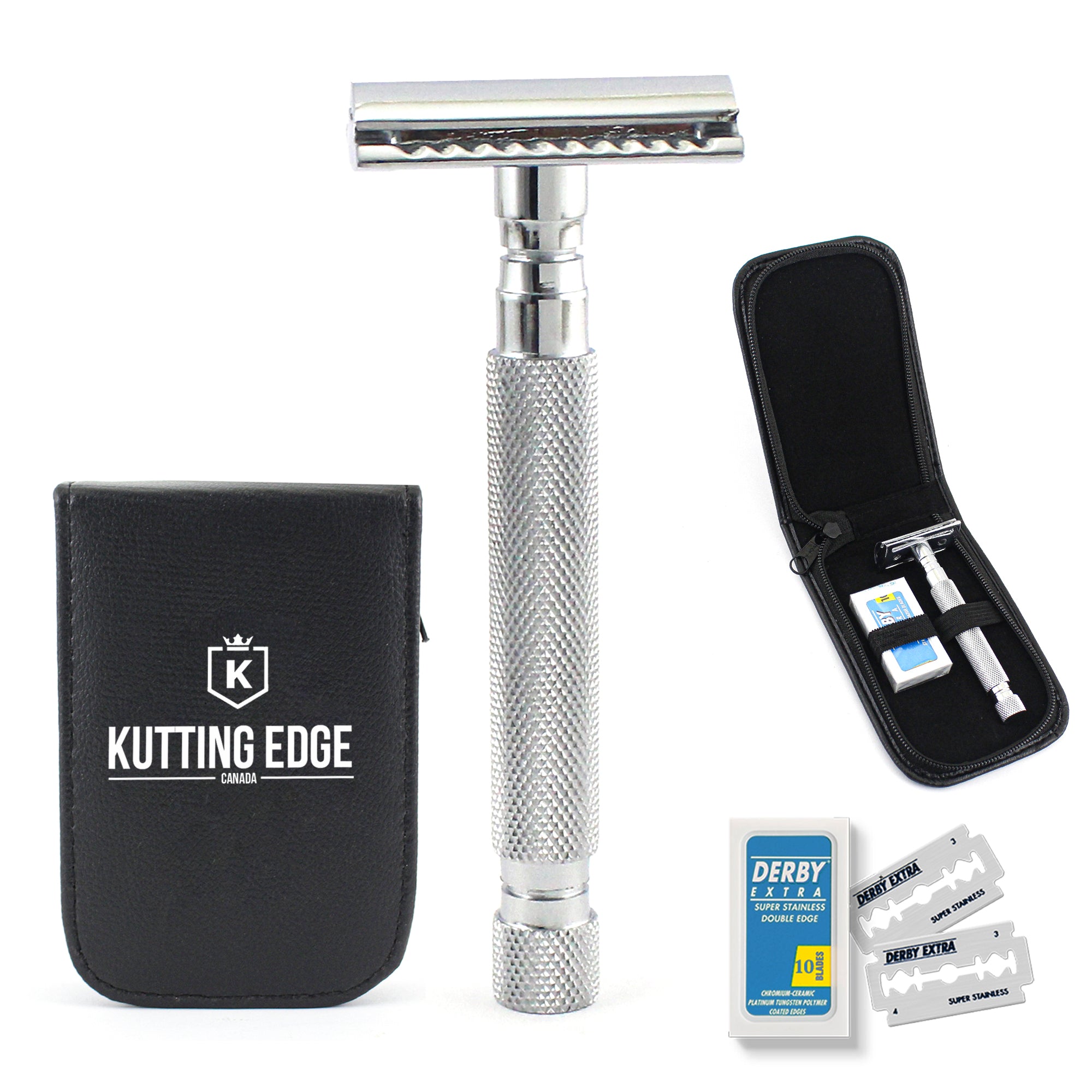 Silver Square Razorblade Silver Double Edge Shaving Razor With Blades and Travel Case – KUTTING EDGE