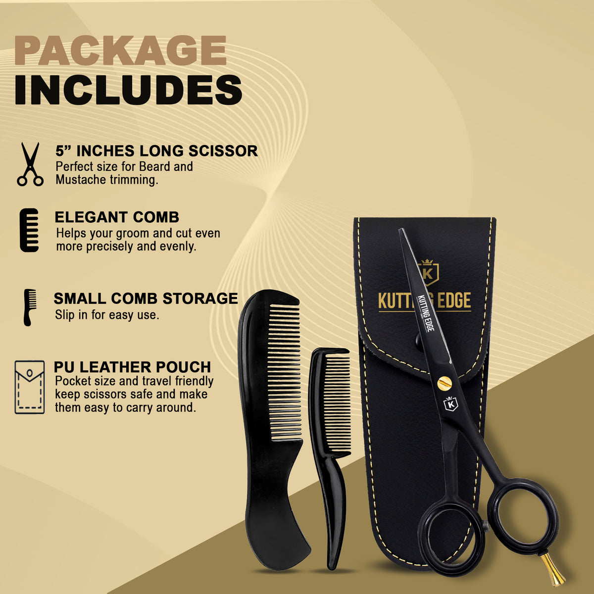 Mustache and Beard Scissors with combs and travel Pouch