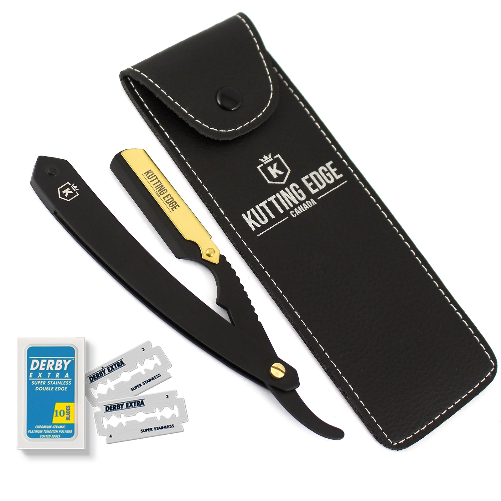 Black N Gold Straight Edge Razor With Replaceable blades Travel Pouch ...